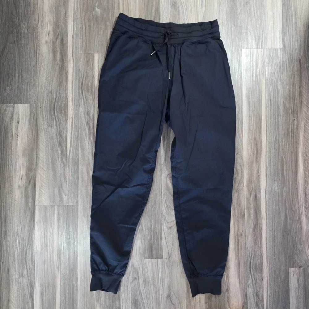Zyia Active Black Pinstripe Textured Joggers Womens XL‎ Drawstring Cuffs